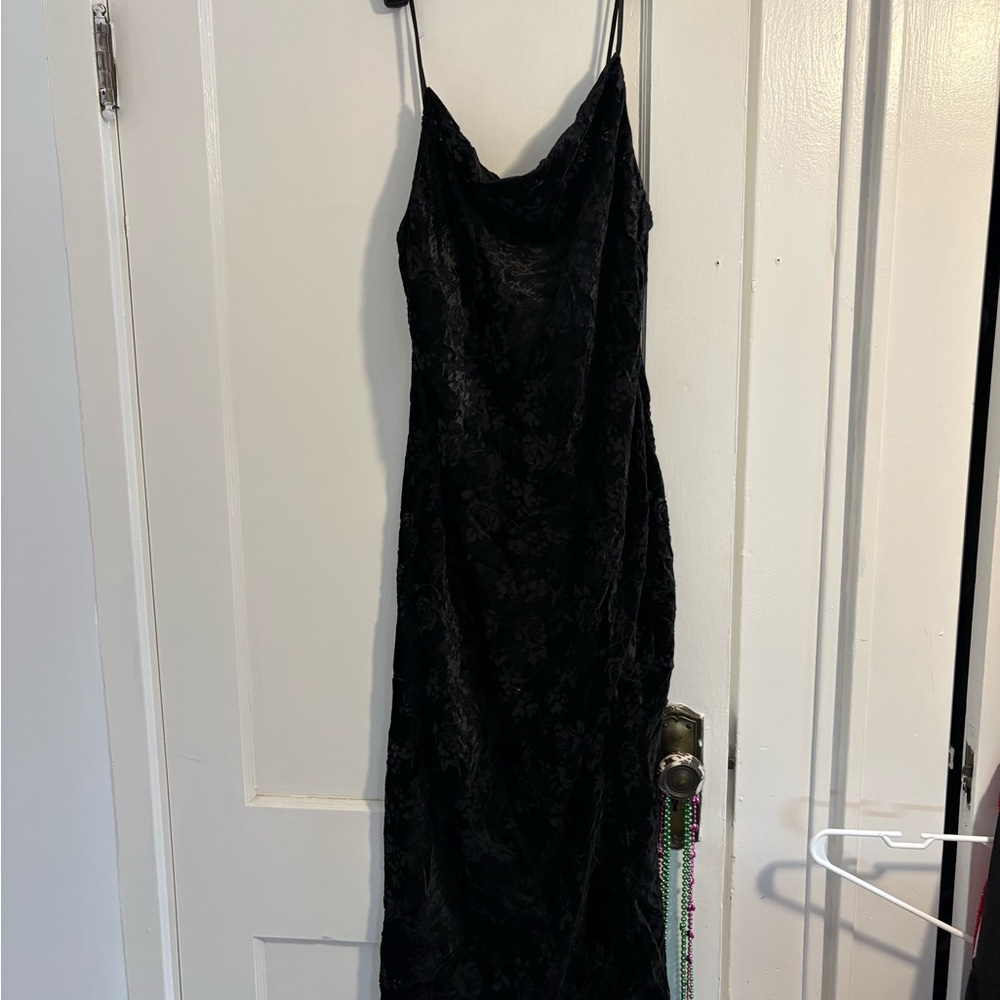 Urban Outfitters Black Midi Dress Burnout Velvet Floral Slip Dress Side Slit